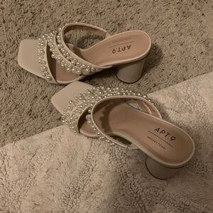 Apt. 9 Cream Pearl Embellished Block Heels